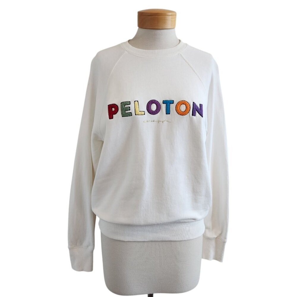Peloton Spiritual Gangster White Raglan Crewneck Cotton Pullover Sweater S